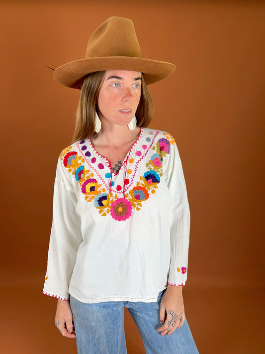 VINTAGE 60's/70's Mexican Cotton Blouse 12-14