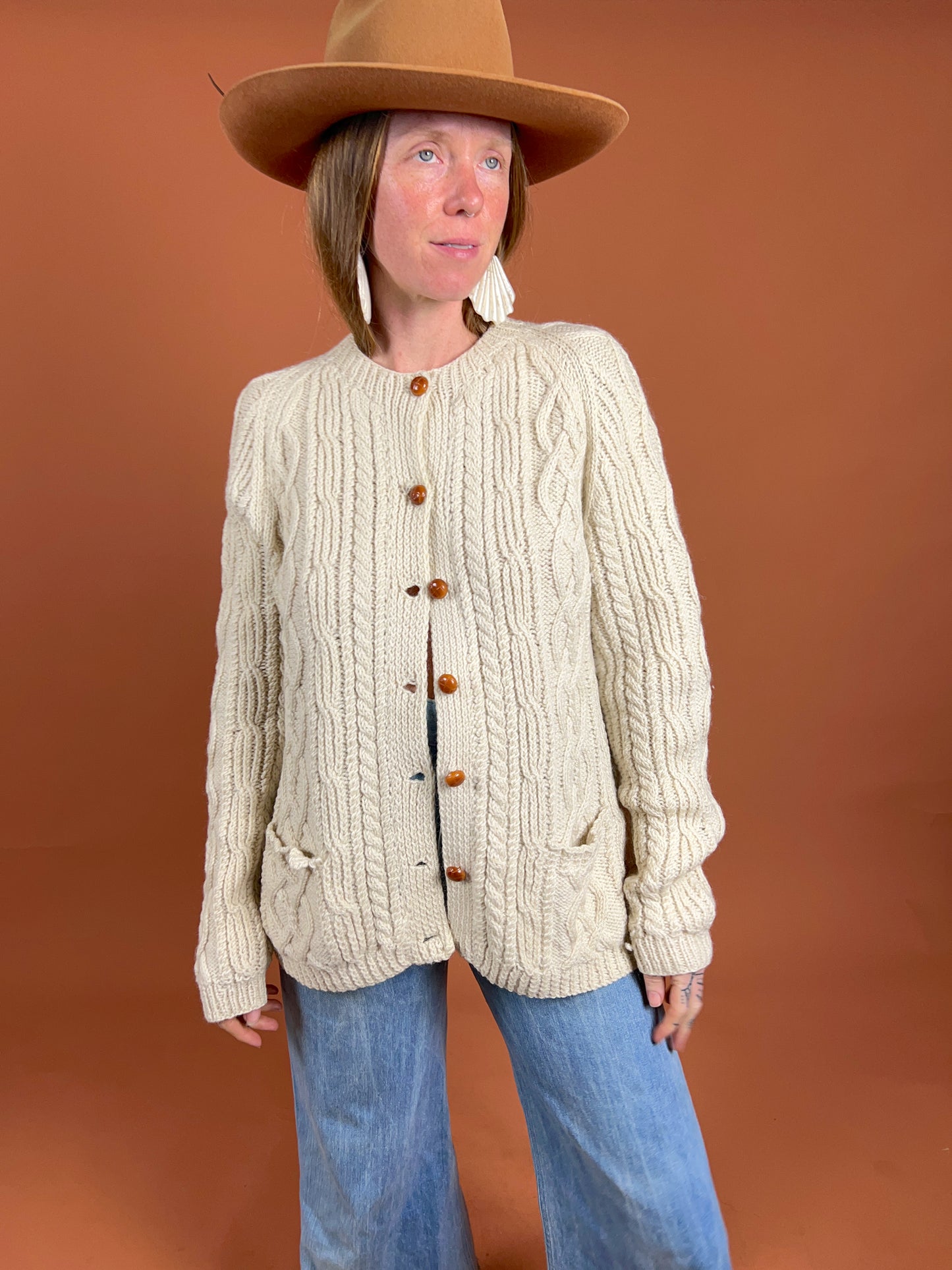 VINTAGE 70's Irish Knit Cardigan 12-14