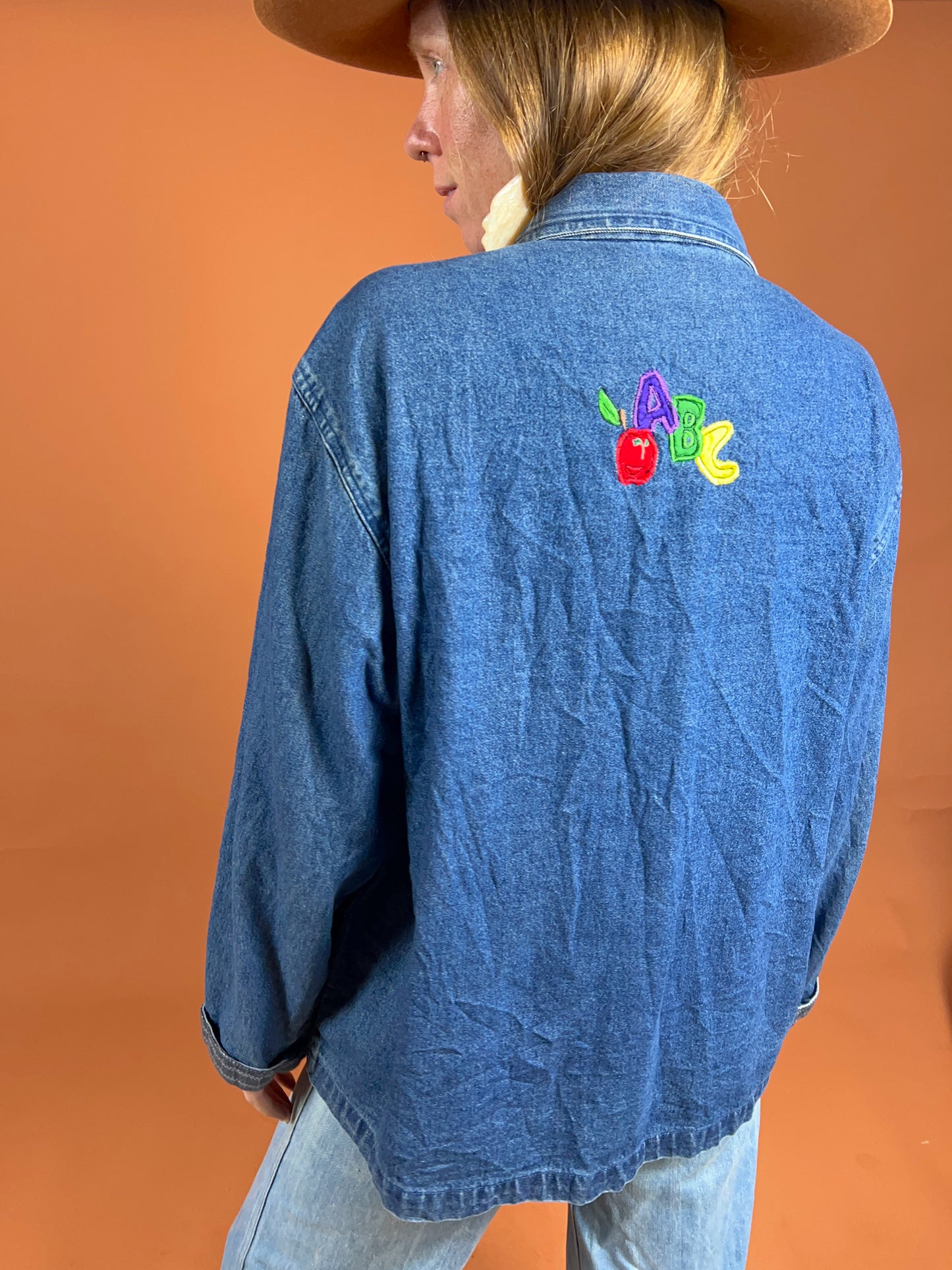 VINTAGE 70's Embroidered Denim Jacket 14-16
