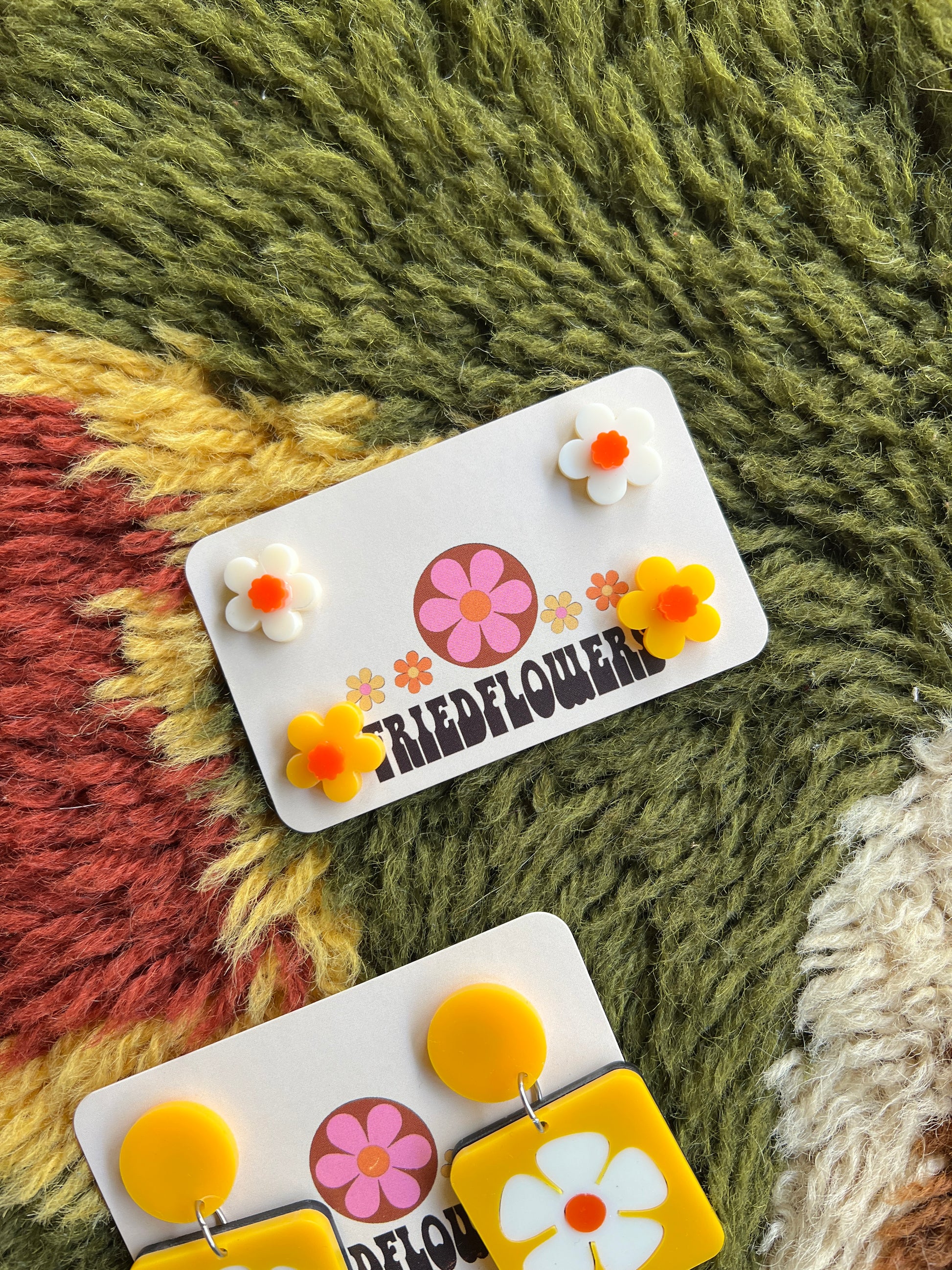 FRIED FLOWERS Groovy Orange sunshine 2 pair Flower Stud earrings