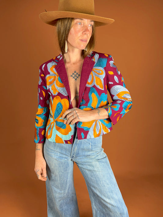 Y2K Heavily Embroidered Crop Jacket 6-8
