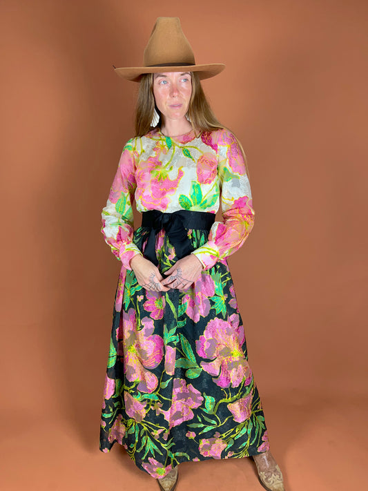 VINTAGE 60's Floral Maxi Dress 6