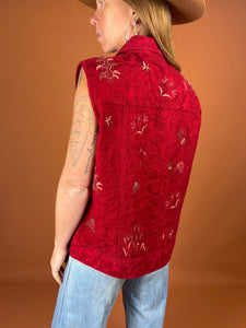 VTG 80's Embroidered Red Vest 14-16