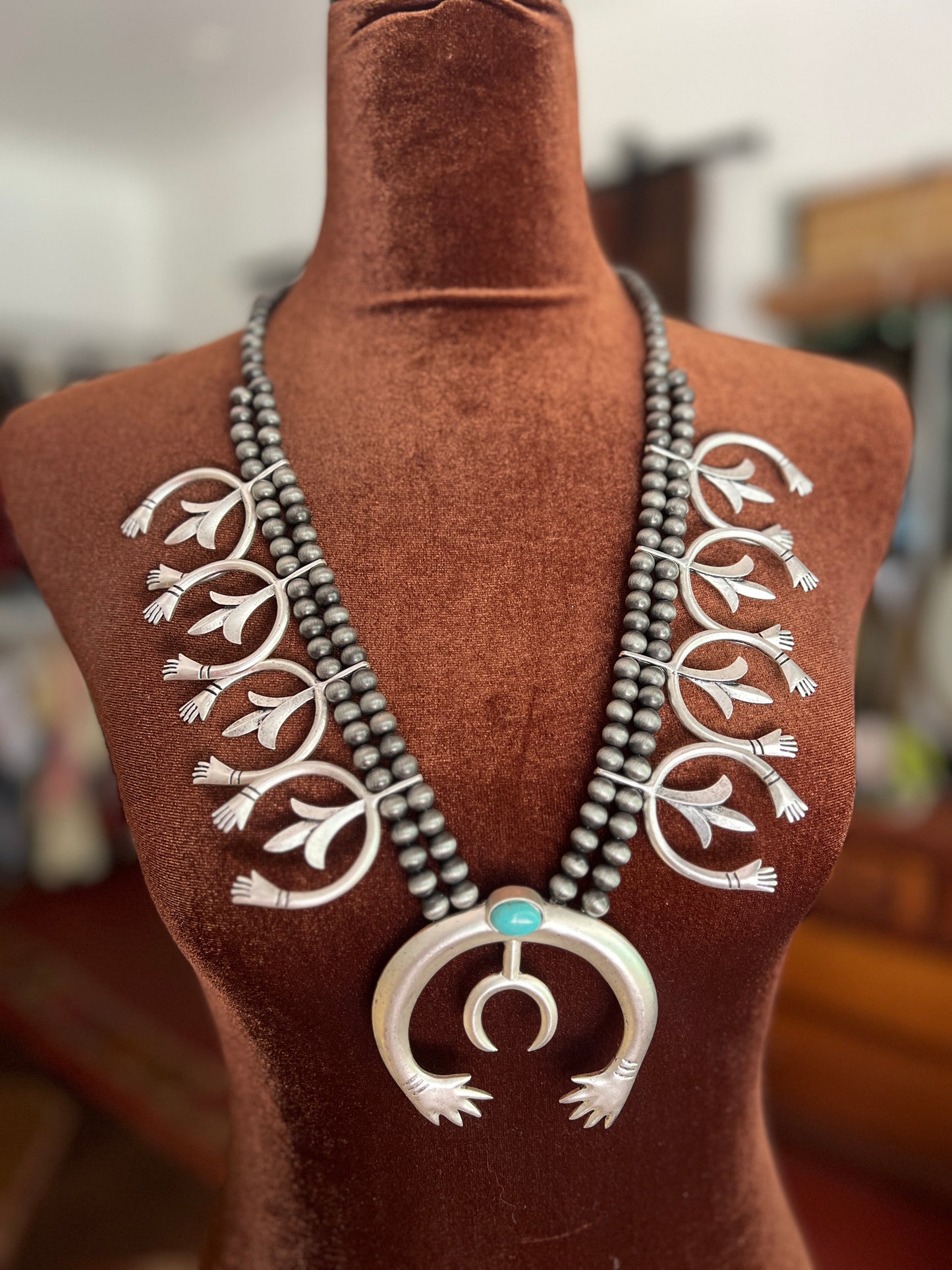 ISAC Handmade Squash Blossom Turquoise Necklace