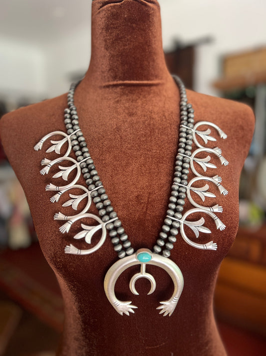 ISAC Handmade Squash Blossom Turquoise Necklace