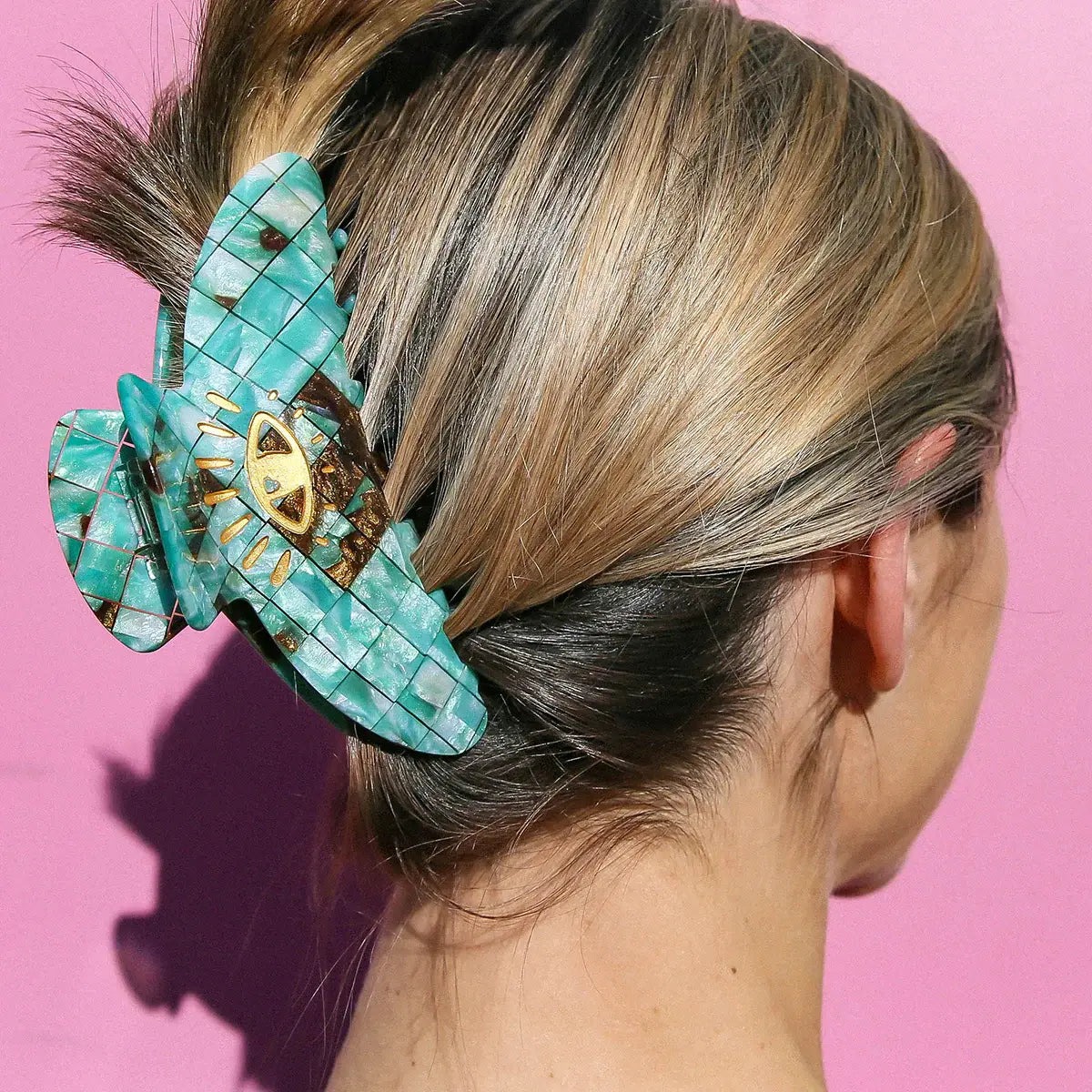 KINGSTON JEWELLERY Hair Claw Teal Check