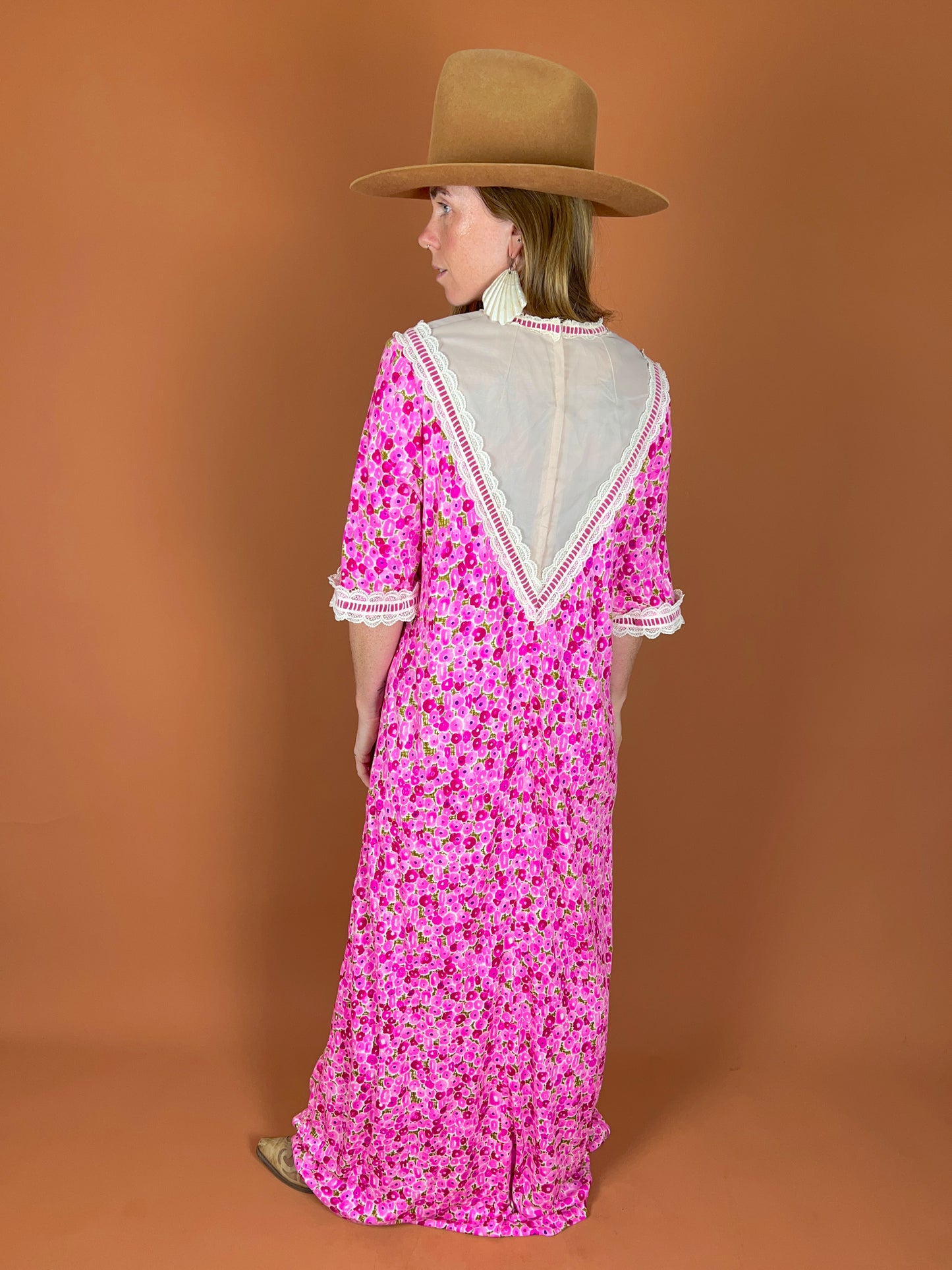 VINTAGE 60's Floral Maxi Dress 12-14