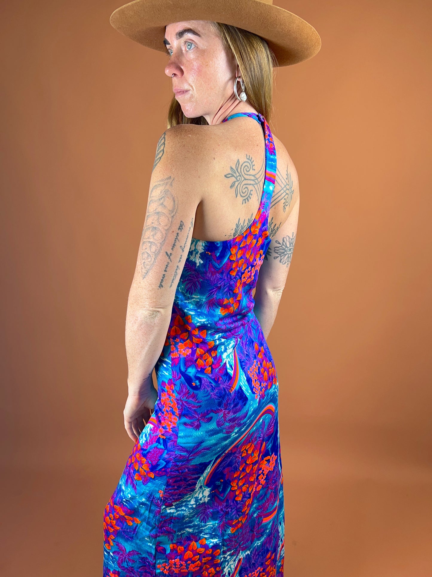 VINTAGE 60’s/70’s Floral Cotton Halter Maxi Dress 6-8