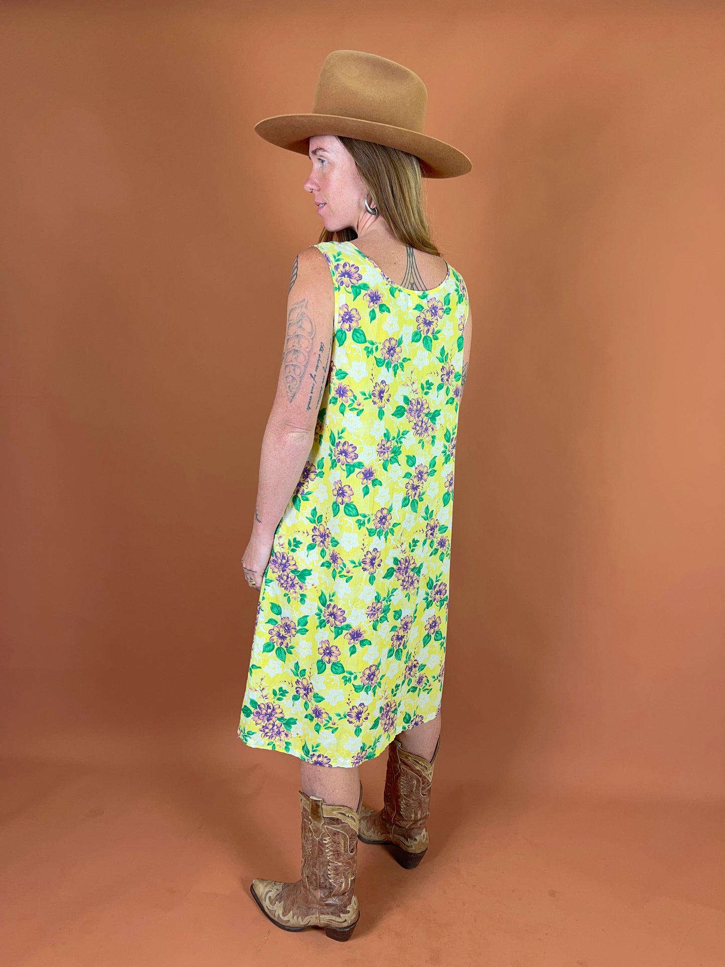 VINTAGE 80's Floral Midi Dress 12-14