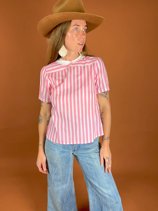 VINTAGE 70's Candy Stripe Blouse 10-12