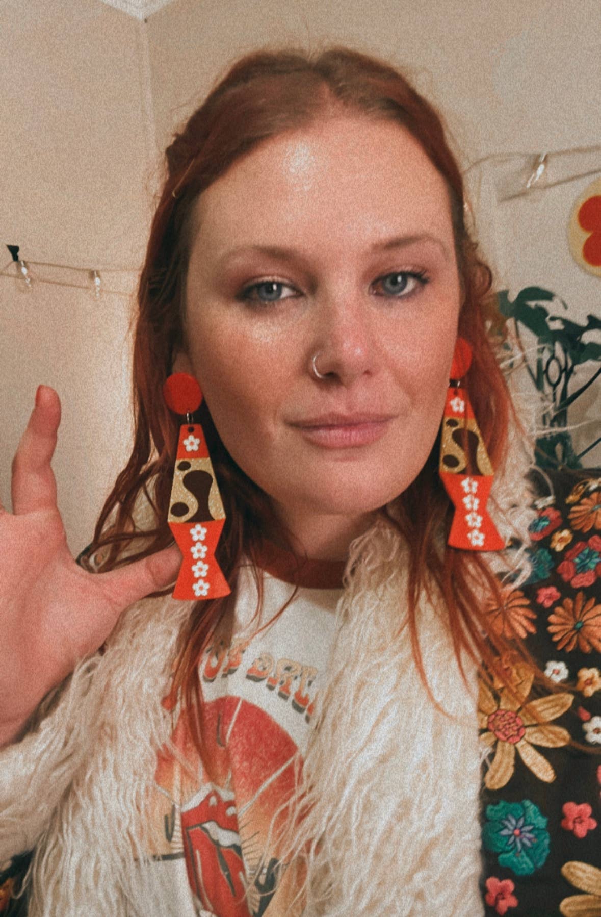 FRIED FLOWERS Trippy retro flower power lava lamp earrings: Tangerine