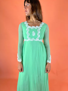 VTG 70's Chiffon & Lace Dress 6
