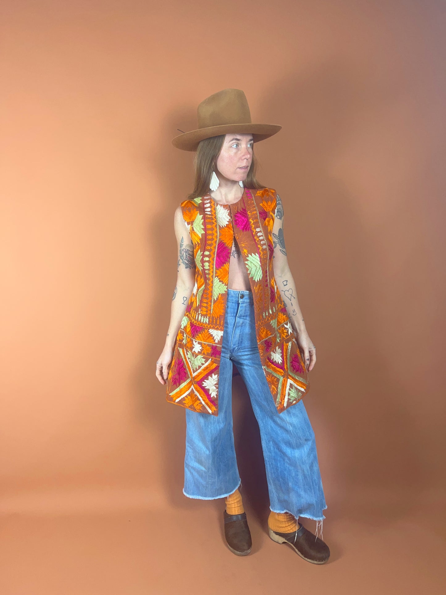 VTG 70's Indian Cotton Embroidered Vest 10-12