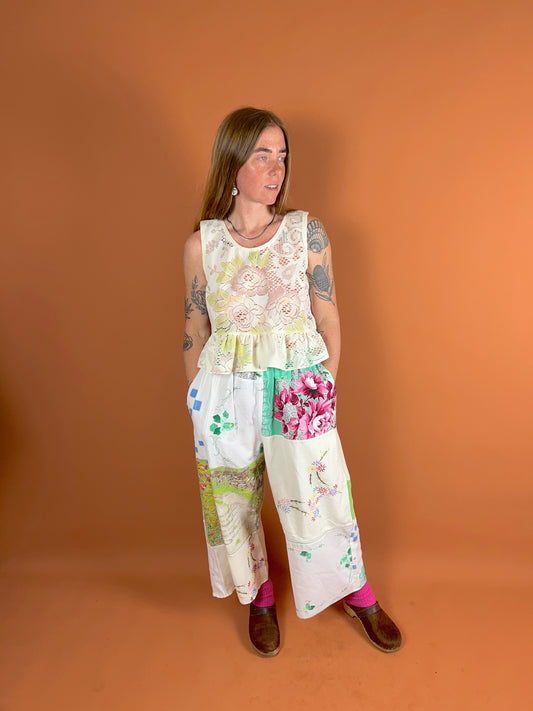 SECOND LOVE SLOW FASHION Vintage tablecloth & Tea Towel Patchwork Pants 8-14