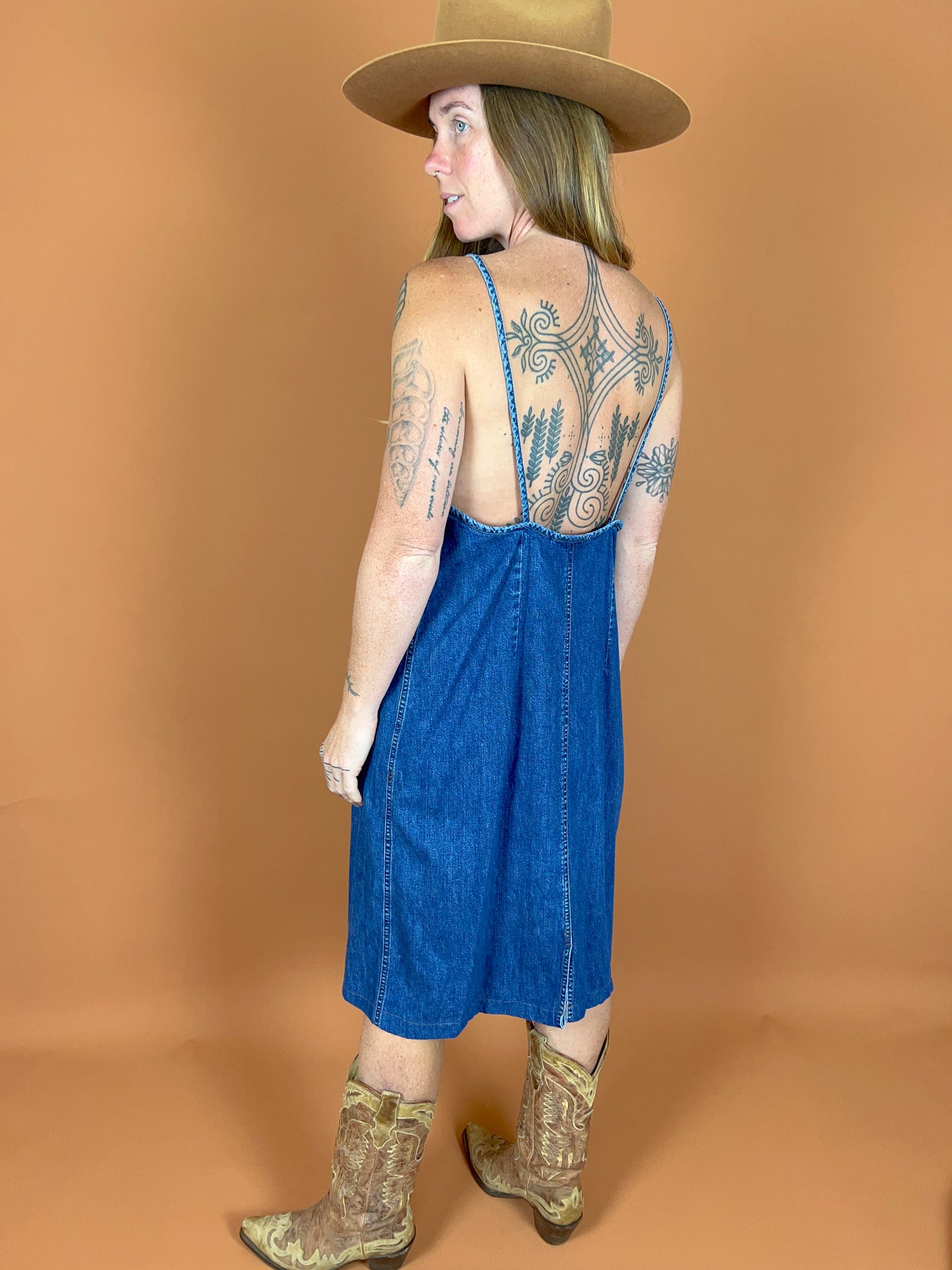 VINTAGE 90's Denim Midi Dress 14