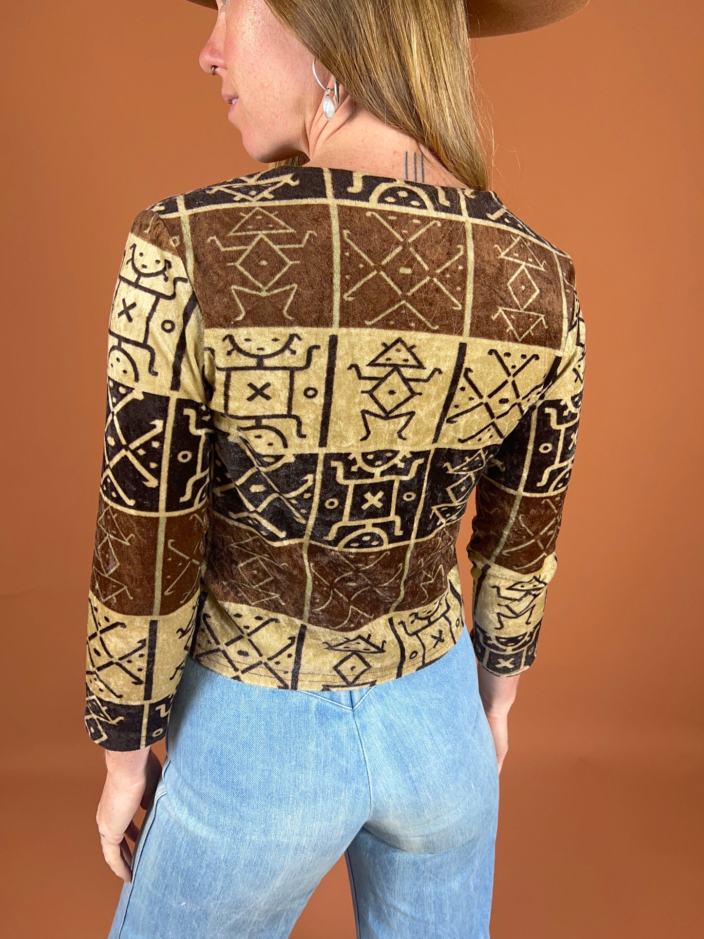 VINTAGE 80's/90's Aztec Velvet Long Sleeve Top 8
