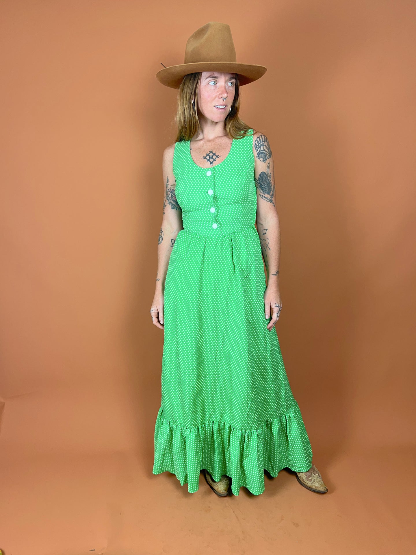 VTG 60's Polka Dot Maxi Dress 6-8
