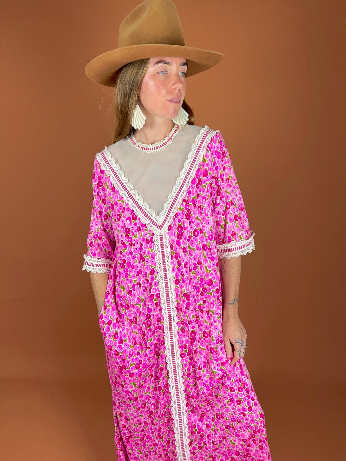 VINTAGE 60's Floral Maxi Dress 12-14