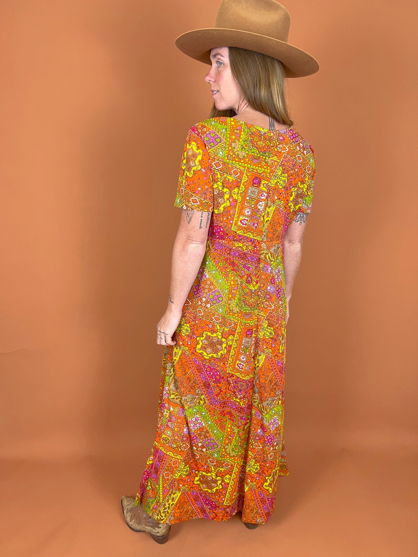 VINTAGE 70's Floral Maxi Dress 10-12