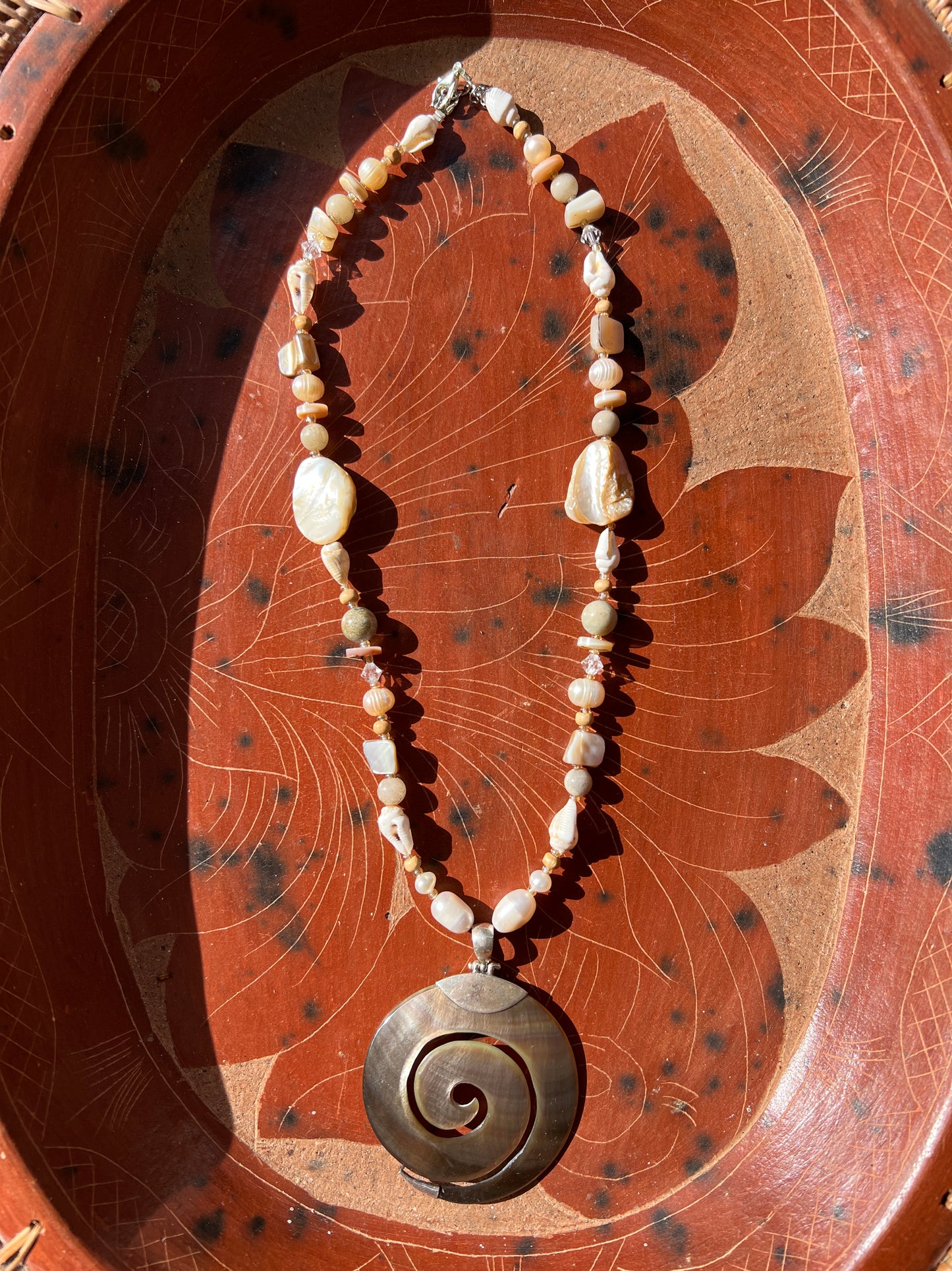 Moon Rae Pearl Wood Agate Necklace