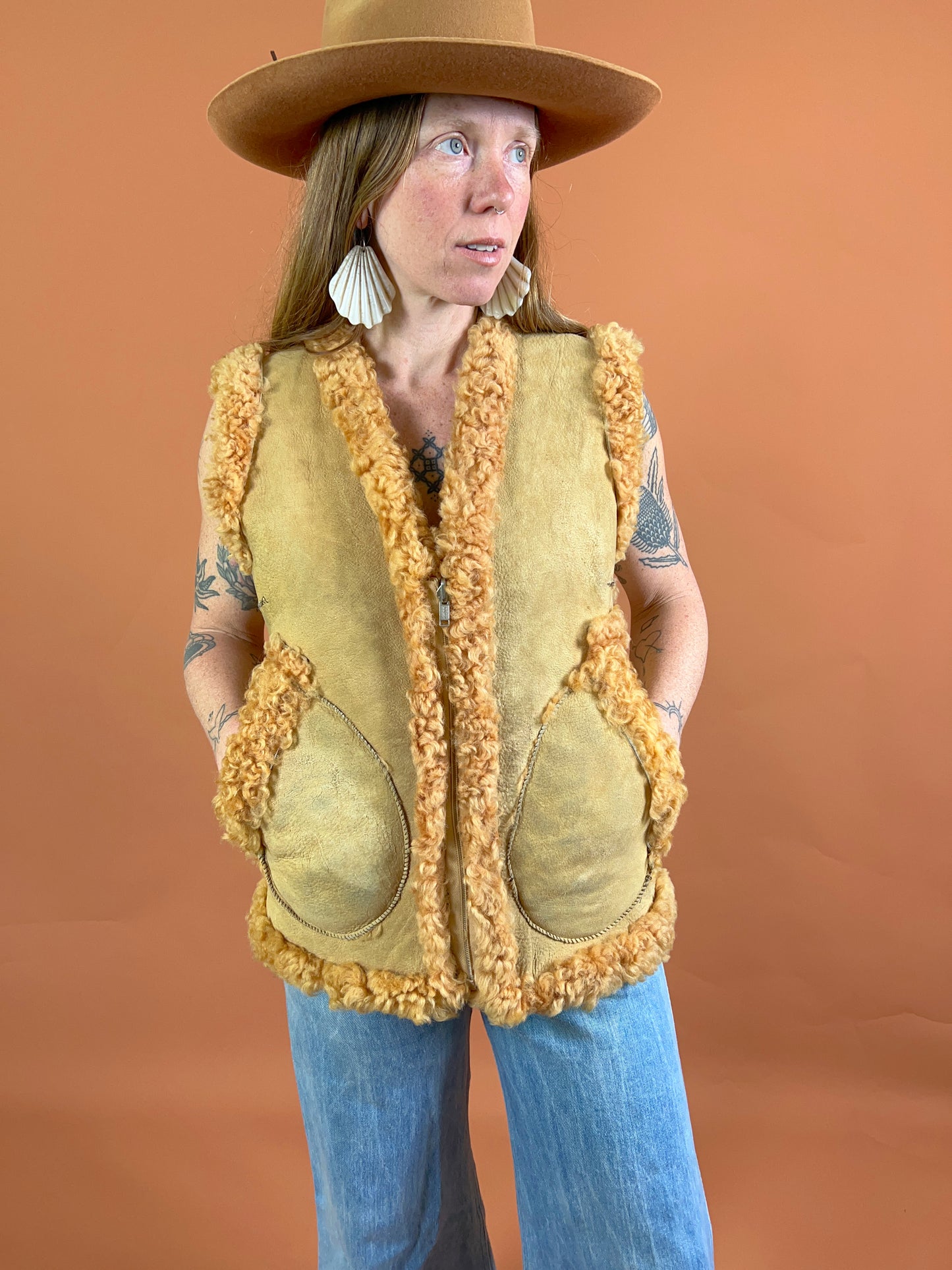 VINTAGE 70's Reversible Shearling Vest 10-12
