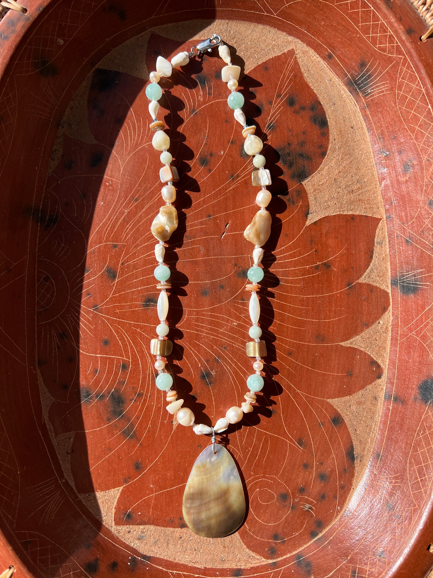 Moon Rae Pearl Shell Amozonite Necklace