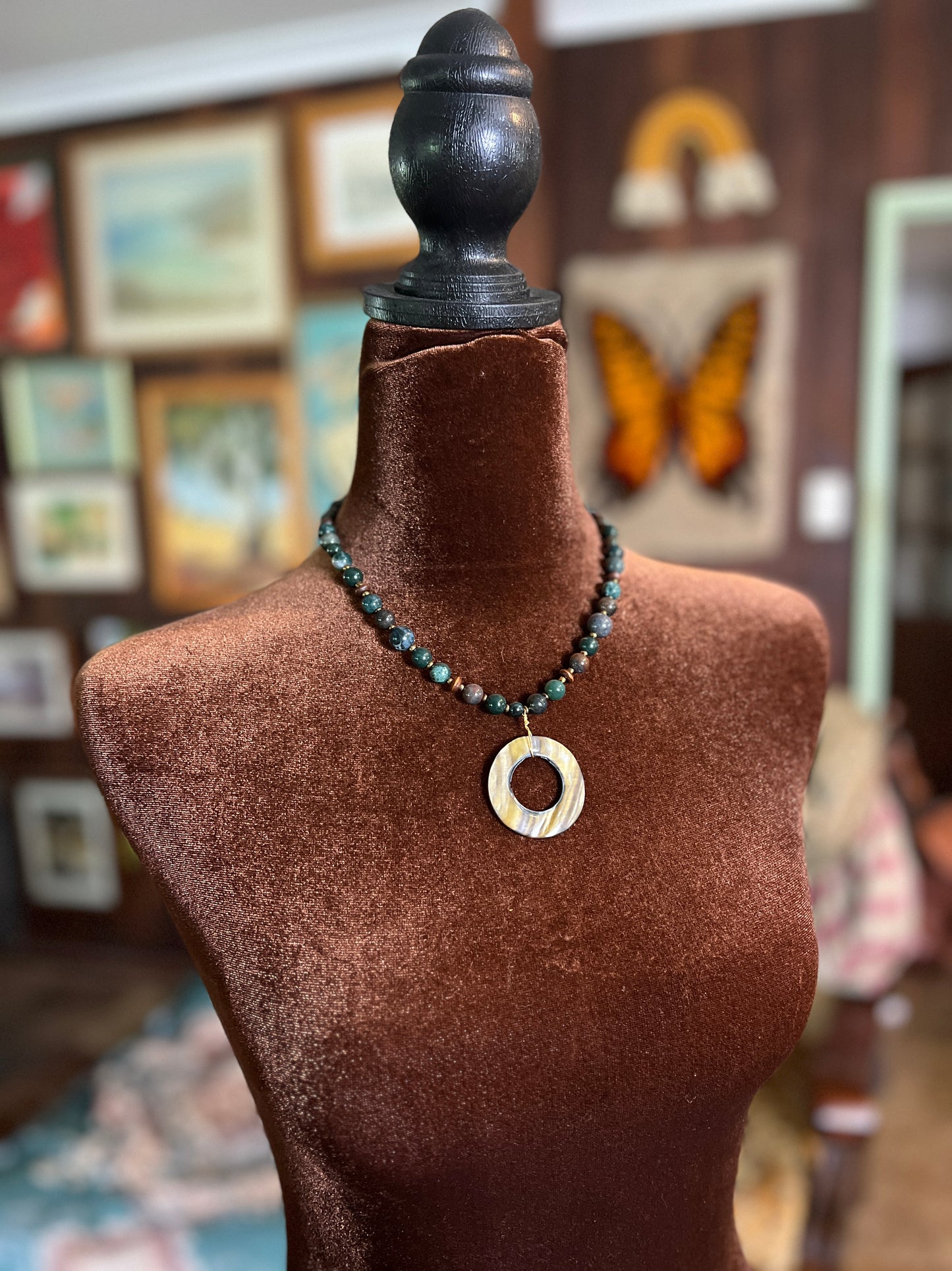 Moon Rae Moss Agate Pearl Necklace