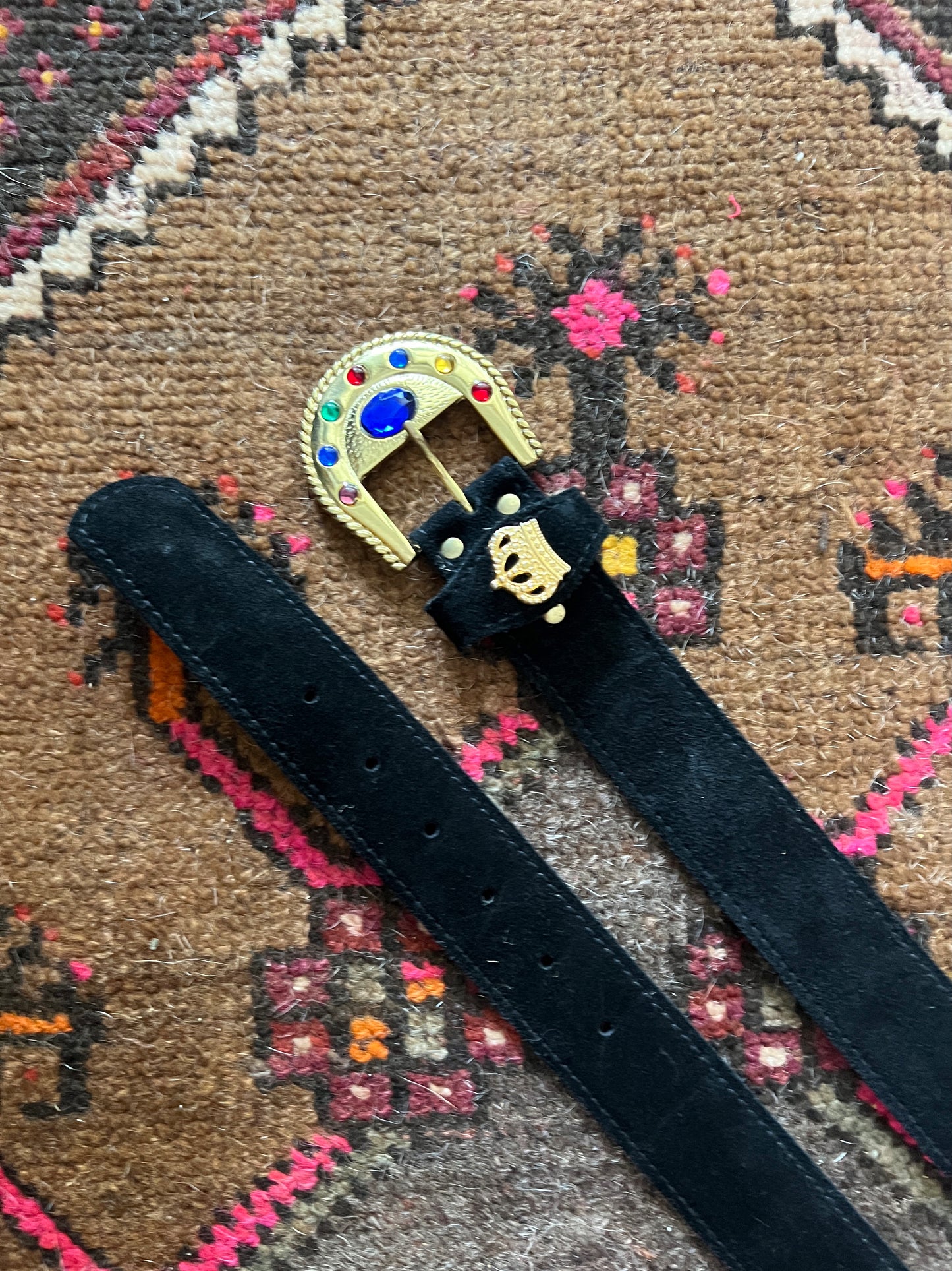 VINTAGE 80’s Black Suede Belt 10-12