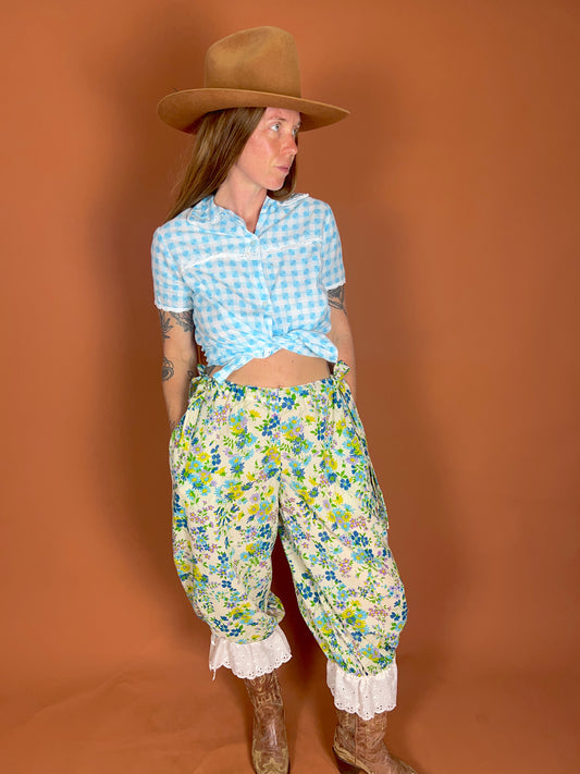 Up-Cycled Long Floral & Lace Bloomers OS