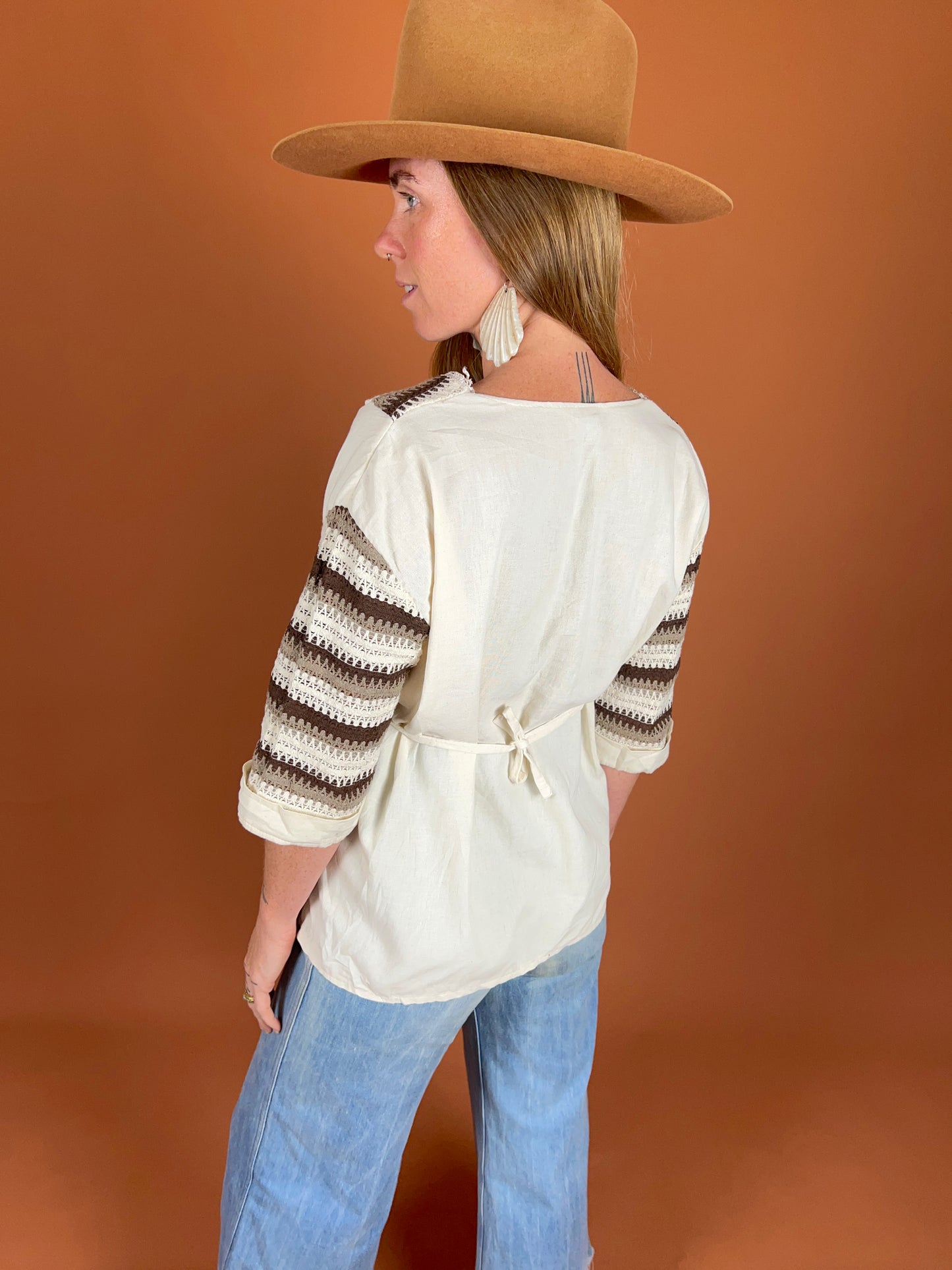 VINTAGE 70's Woven Blouse 12-14