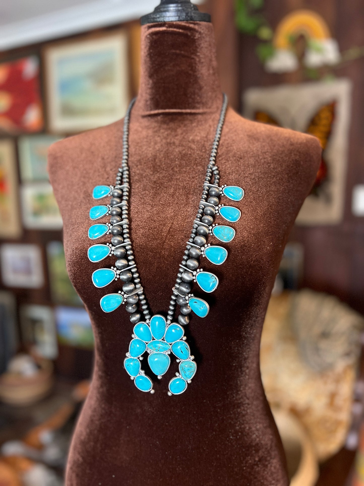 ISAC Handmade Squash Blossom Turquoise Necklace