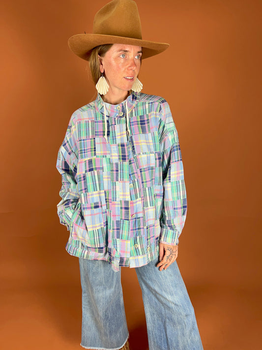 Vintage 70's Patchwork Gingham Bomber Jacket 14-16