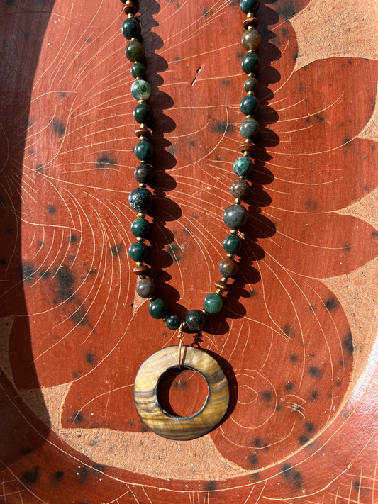 Moon Rae Moss Agate Pearl Necklace