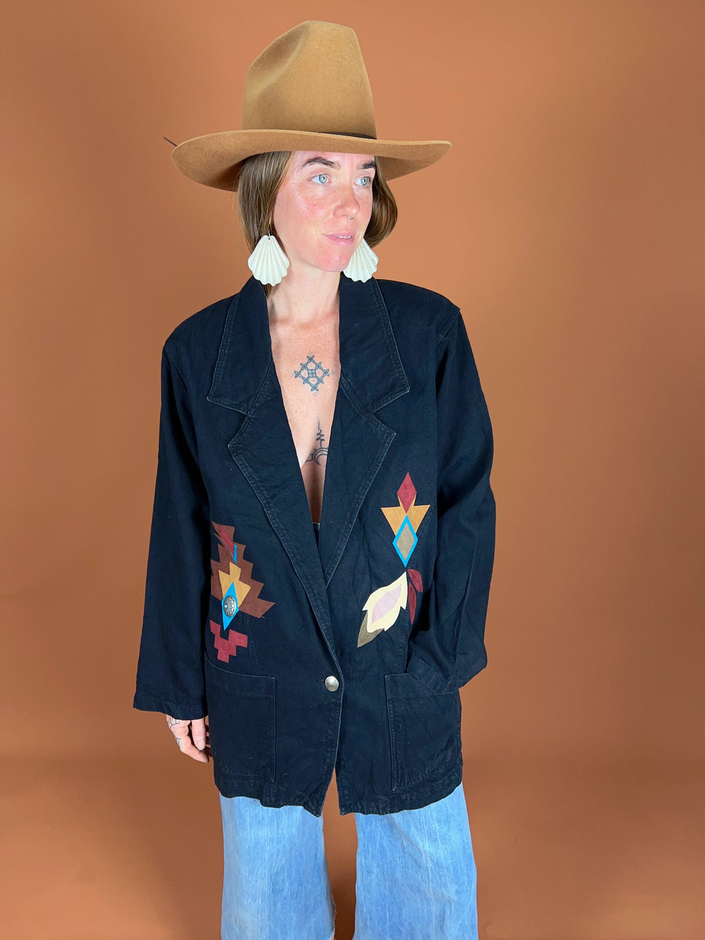 VINTAGE 70's Denim + Leather Jacket 14