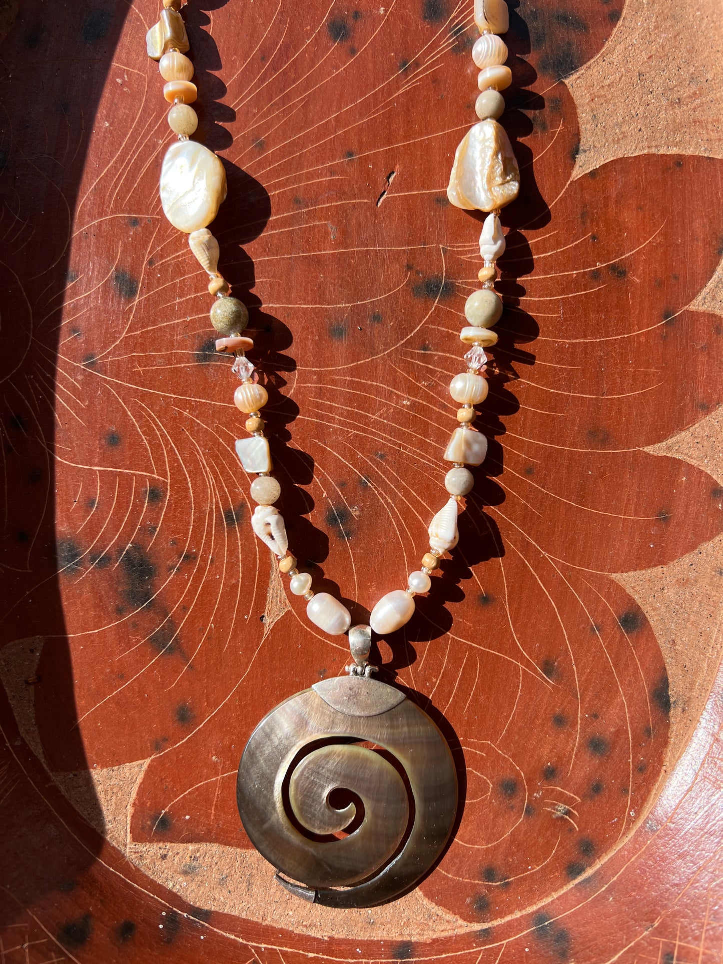 Moon Rae Pearl Wood Agate Necklace
