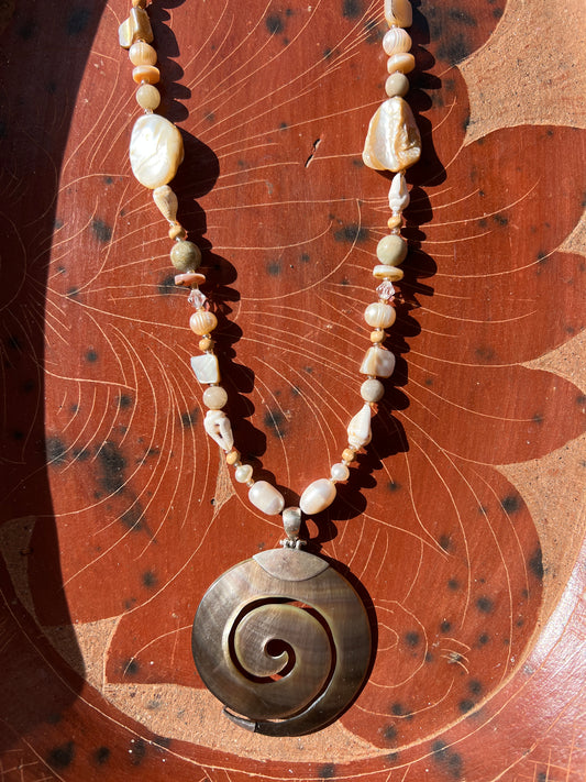Moon Rae Pearl Wood Agate Necklace
