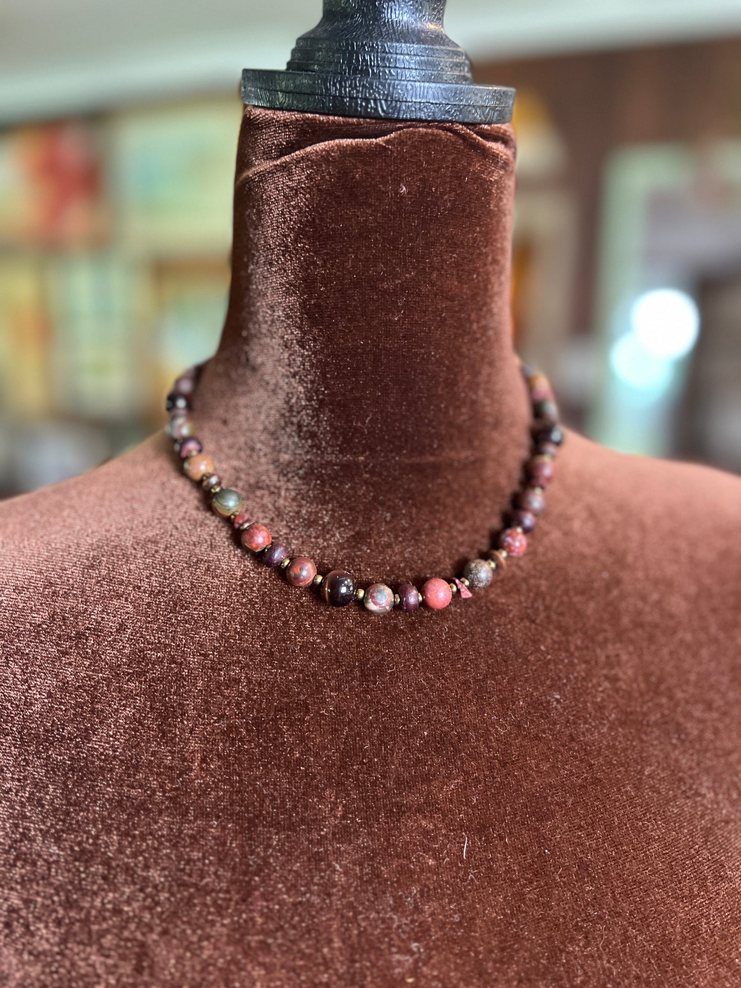 Moon Rae Wood Bead Agate Necklace