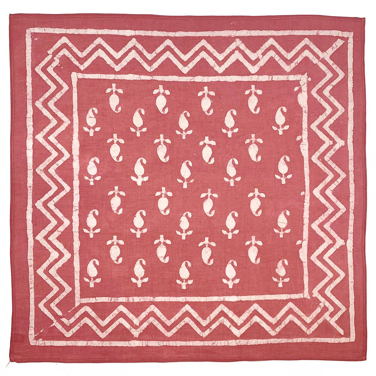 ANJU JEWELLERY Block Printed Bandana - Light Red Floral and Chevron