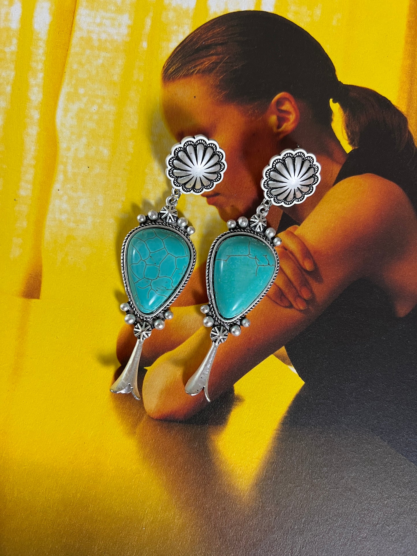 ISAC Squash Blossom Turquoise Post Earrings