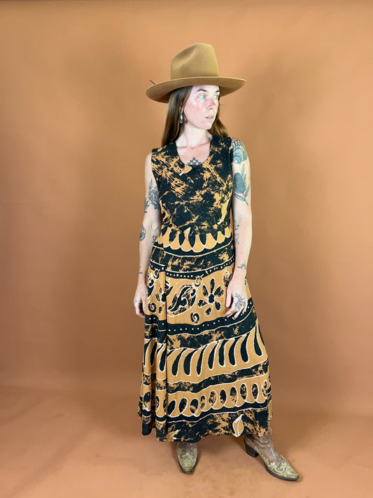 VINTAGE 70's Paisley Print Maxi Dress 14-16