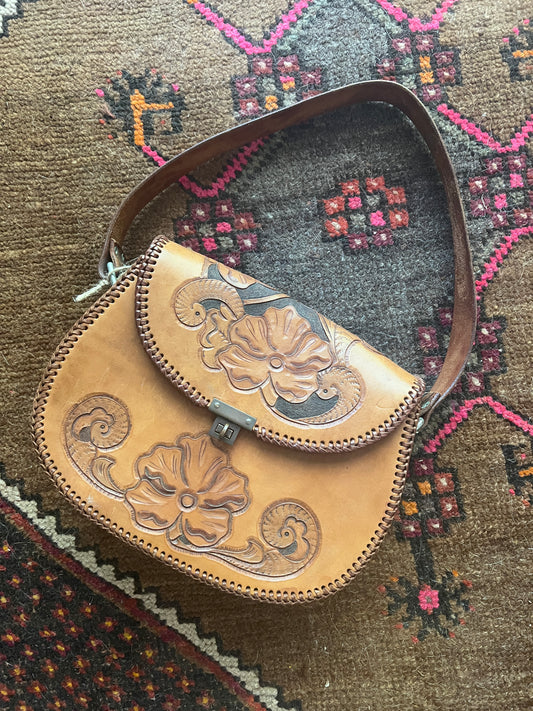 VINTAGE 60's Leather Tooled Bag