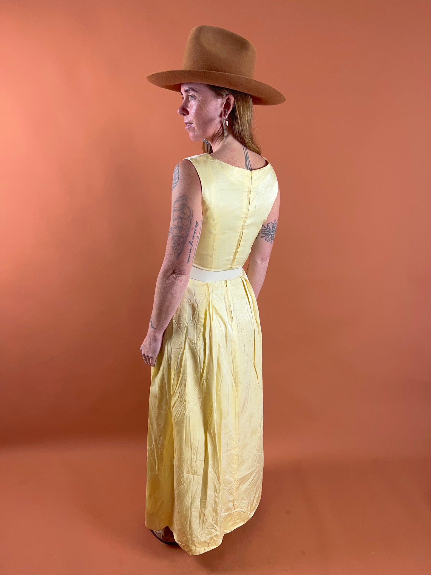 VINTAGE 60's Banana Yellow Silk Maxi Dress 8
