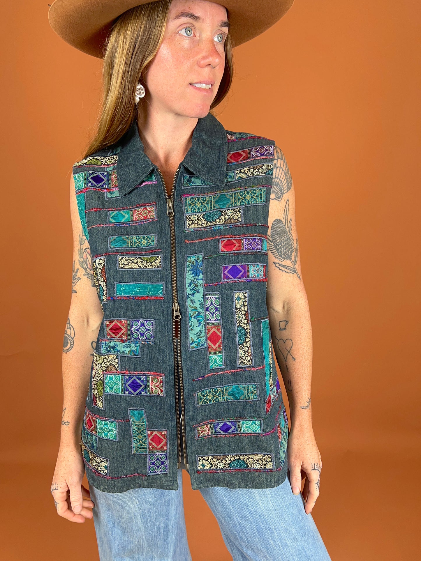 VINTAGE 80s Denim Patchwork Vest 16