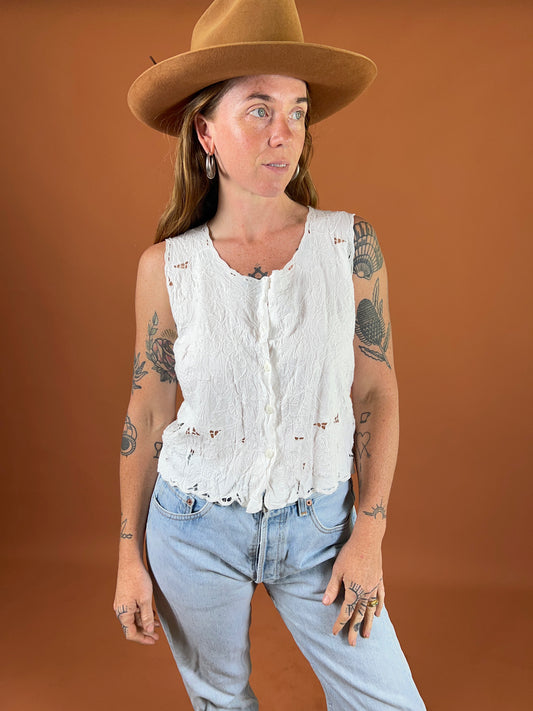 VINTAGE 60's Anglaise Button Blouse 10