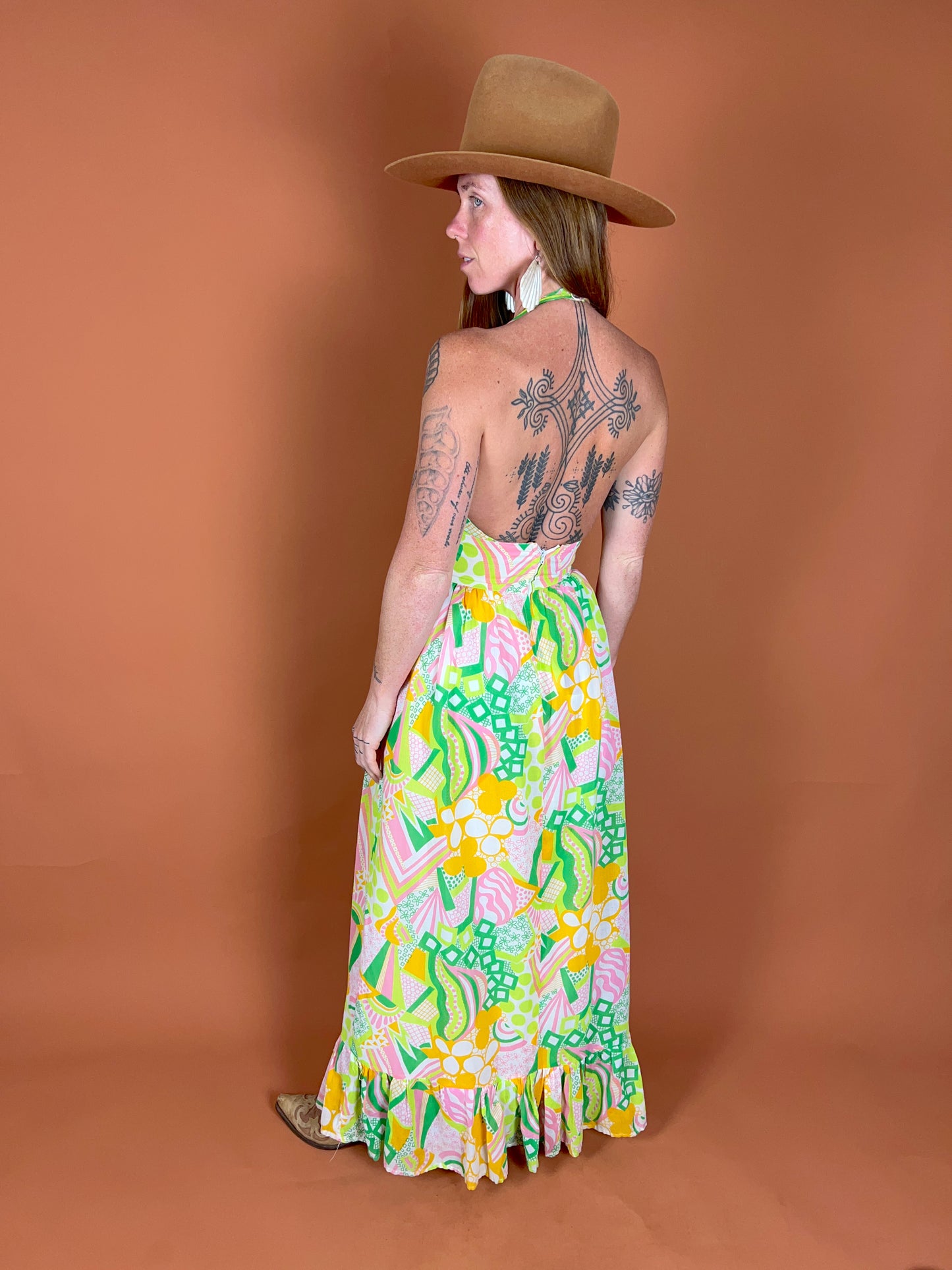 VINTAGE 60's Halter Neck Maxi Dress 6