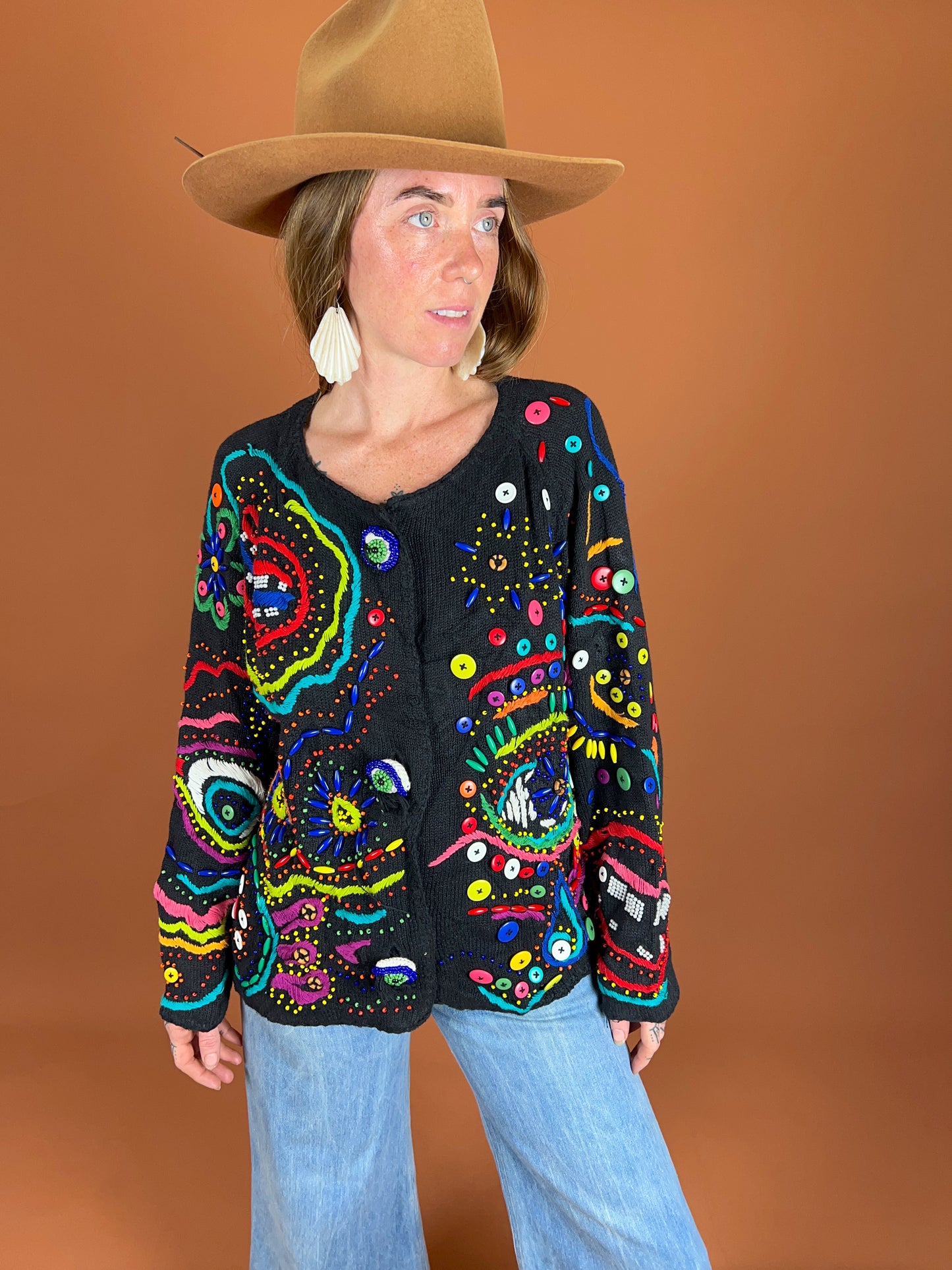 VINTAGE 80's Knit Cardigan 14-16