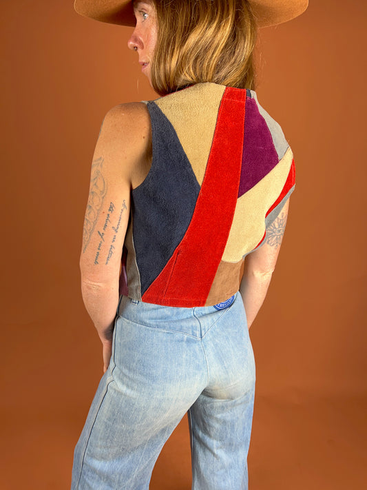 VINTAGE 70's Patchwork Suede Vest 8