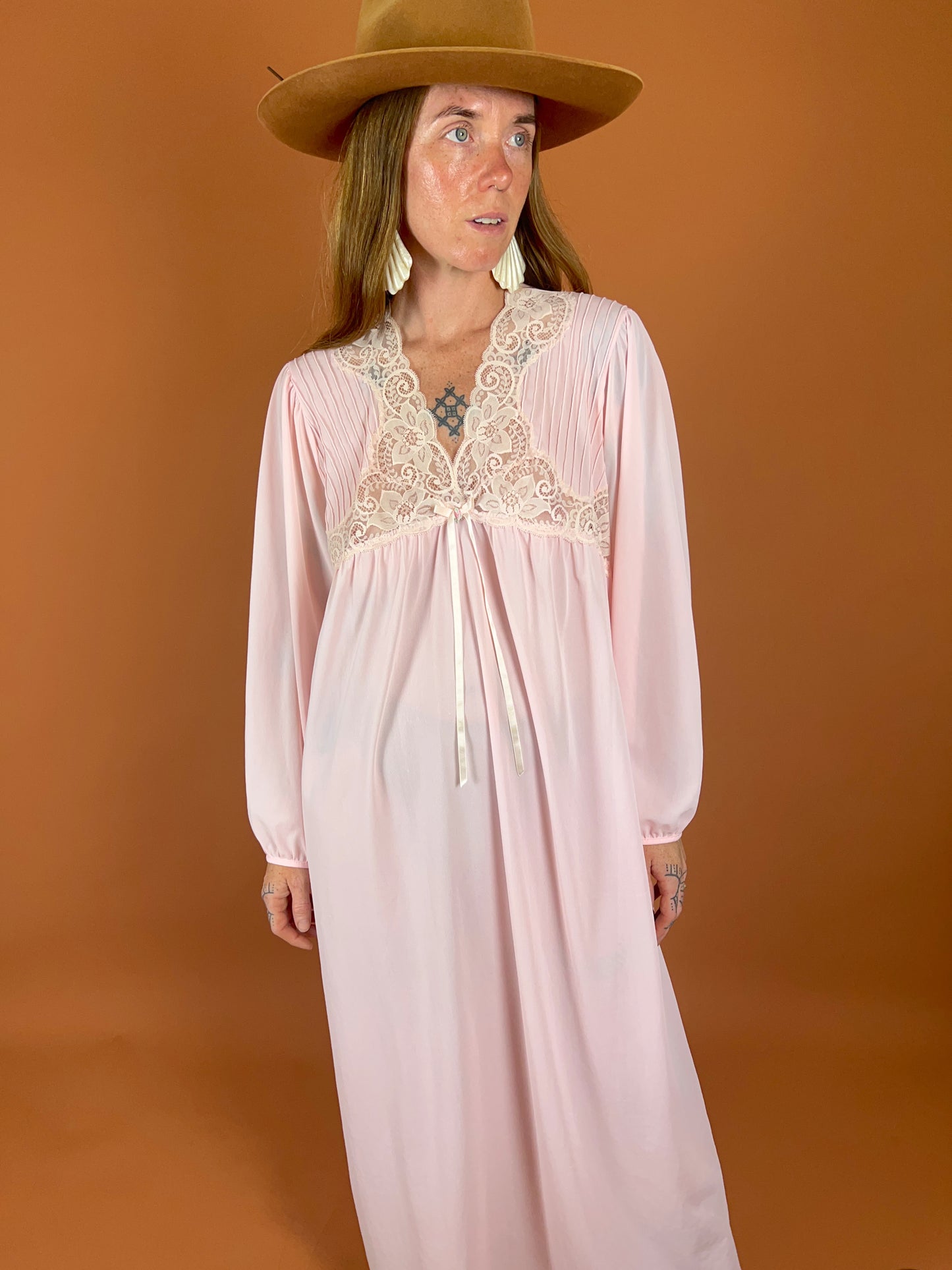 VINTAGE 60's Long Sleeve Nightgown Maxi Dress 14-16