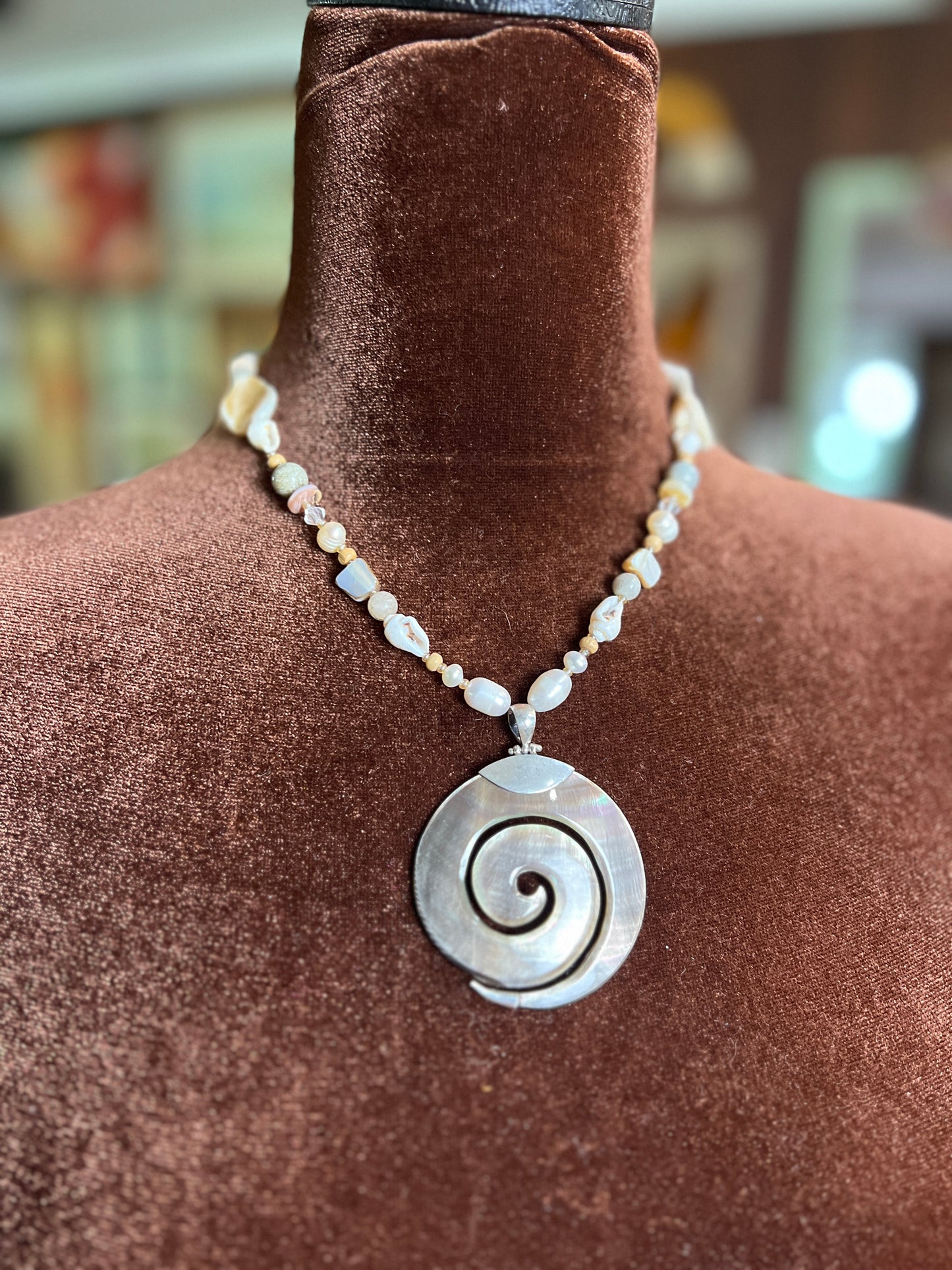 Moon Rae Pearl Wood Agate Necklace