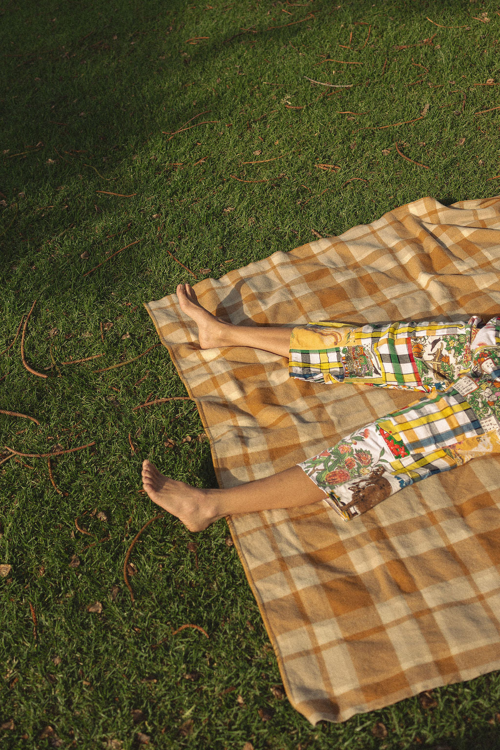 SECOND SHINE SLOW FASHION Vintage Check Tablecloth & Tea Towel Patchwork Pants 6-10